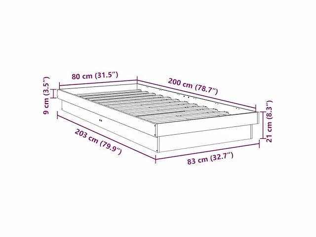 Set van 2 bedframes zonder matras 80x200 cm massief eikenhout - afbeelding 9 van  9