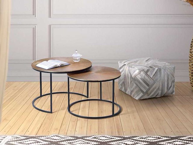 Set van 2 bijzettafels - zwart en goud - afbeelding 1 van  6