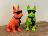 Set van 2 franse bulldogs met bril h28cm - afbeelding 2 van  2