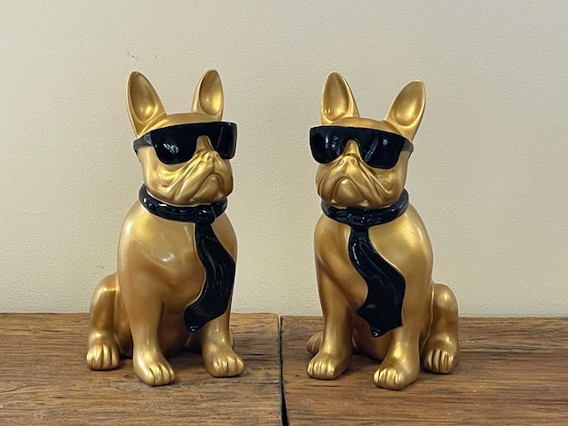 Set van 2 franse bulldogs met bril h28cm - afbeelding 1 van  2