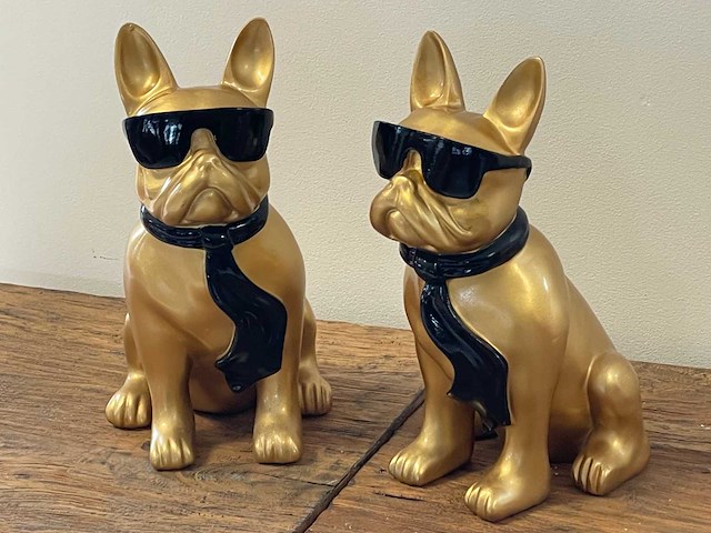 Set van 2 franse bulldogs met bril h28cm - afbeelding 2 van  2