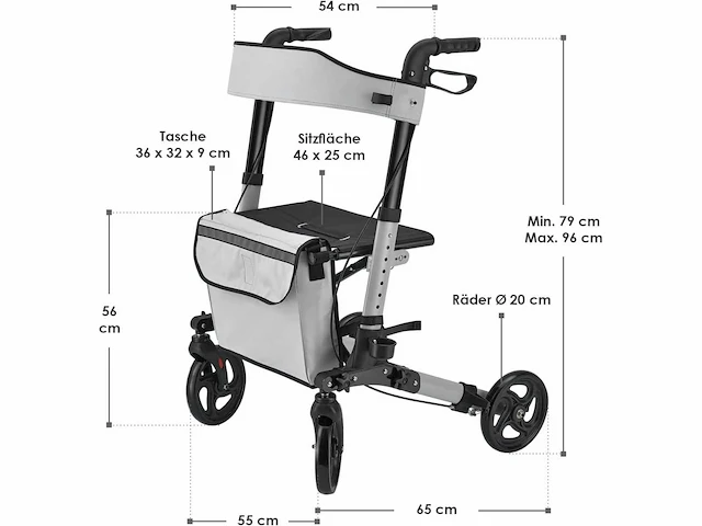 Set van 2 grijze rollators - opvouwbaar loophulpmiddel - afbeelding 4 van  5