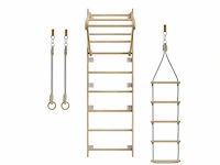 Set van 2 indoor klimwanden met touwladder en gymnastiekringen - afbeelding 5 van  7