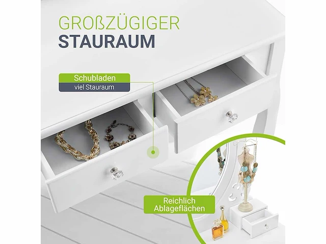 Set van 2 kaptafels met spiegel, kruk en 4 lades - afbeelding 2 van  7