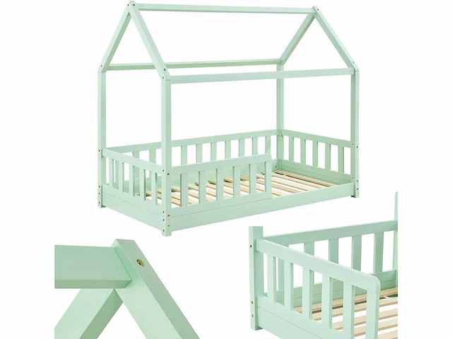 Set van 2 kinderbedden met valbeveiliging - 80x160 cm - afbeelding 1 van  2
