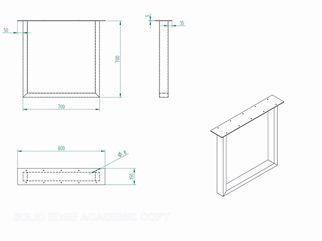 Set van 2 metalen design tafelpoten, rechthoekvorm - afbeelding 2 van  3