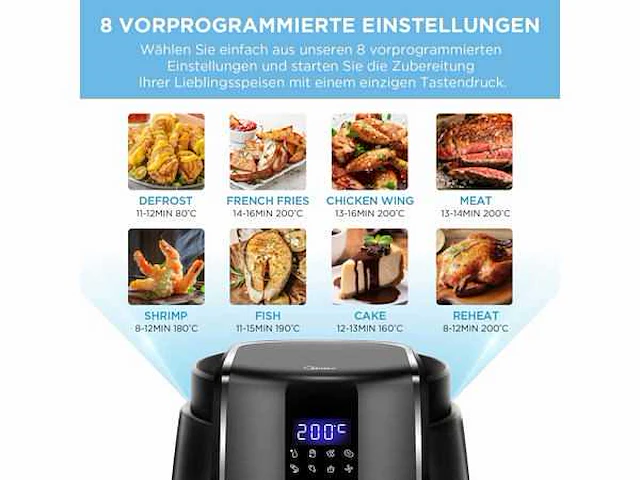 Set van 2 midea olievrije friteuse 4l, airfryer 1500w - afbeelding 6 van  8