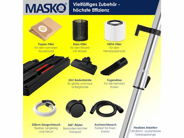 Set van 2 multifunctionele stofzuigers 6in1 nat & droog stofzuiger 2300w + stekker - afbeelding 3 van  5