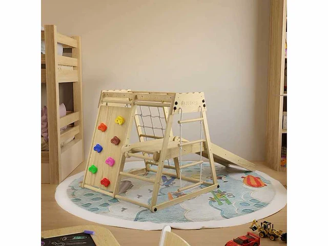 Set van 2 overdekte kinderspeelplaatsen met glijbaan, klimmuur en accessoires - afbeelding 1 van  7