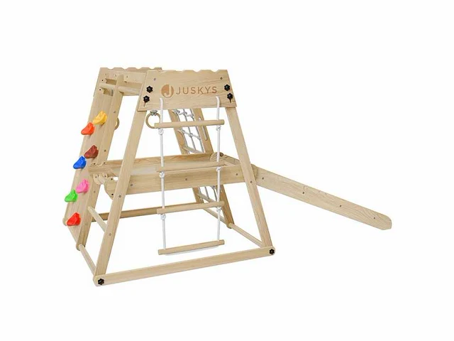 Set van 2 overdekte kinderspeelplaatsen met glijbaan, klimmuur en accessoires - afbeelding 2 van  7