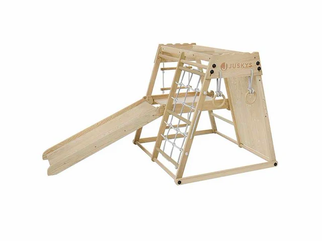 Set van 2 overdekte kinderspeelplaatsen met glijbaan, klimmuur en accessoires - afbeelding 3 van  7