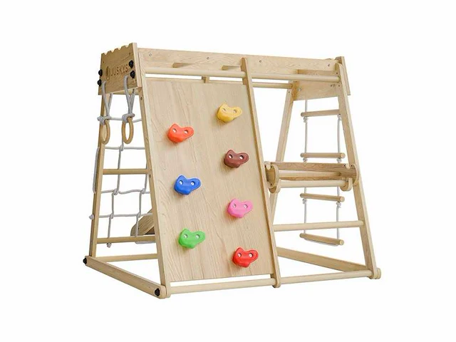 Set van 2 overdekte kinderspeelplaatsen met glijbaan, klimmuur en accessoires - afbeelding 4 van  7