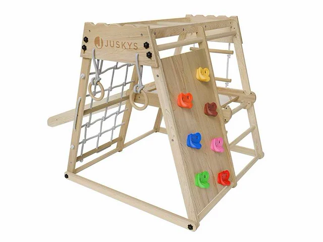 Set van 2 overdekte kinderspeelplaatsen met glijbaan, klimmuur en accessoires - afbeelding 5 van  7