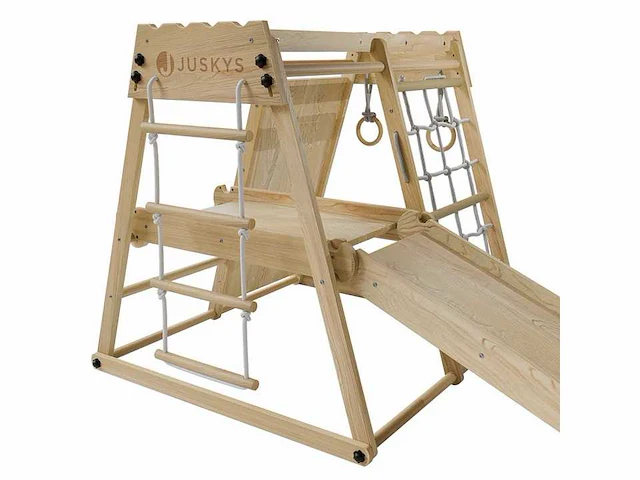 Set van 2 overdekte kinderspeelplaatsen met glijbaan, klimmuur en accessoires - afbeelding 7 van  7