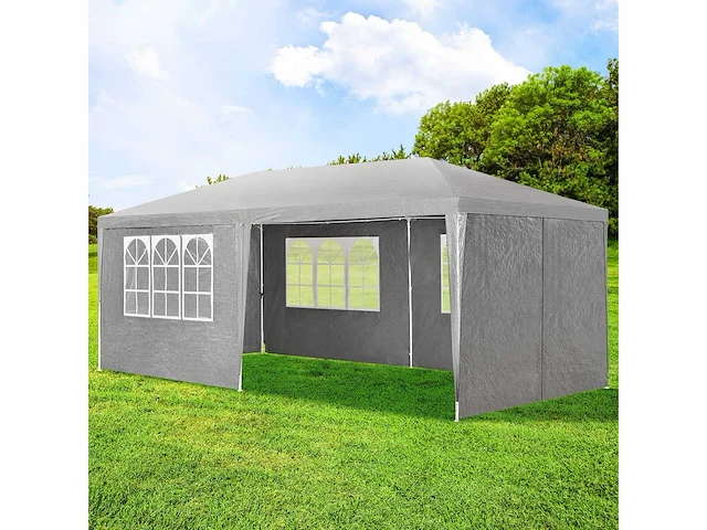 Set van 2 partytenten 3 x 6 m, grijs - tuinpaviljoen met dak en zijwanden - afbeelding 1 van  6