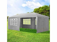 Set van 2 partytenten 3 x 6 m, grijs - tuinpaviljoen met dak en zijwanden - afbeelding 1 van  6