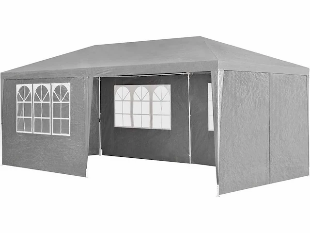 Set van 2 partytenten 3 x 6 m, grijs - tuinpaviljoen met dak en zijwanden - afbeelding 2 van  6