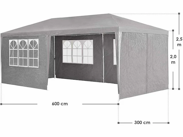 Set van 2 partytenten 3 x 6 m, grijs - tuinpaviljoen met dak en zijwanden - afbeelding 3 van  6