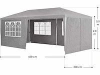 Set van 2 partytenten 3 x 6 m, grijs - tuinpaviljoen met dak en zijwanden - afbeelding 3 van  6