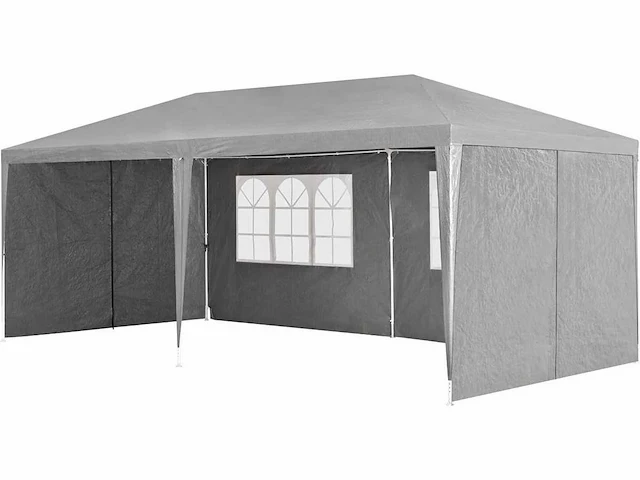 Set van 2 partytenten 3 x 6 m, grijs - tuinpaviljoen met dak en zijwanden - afbeelding 5 van  6