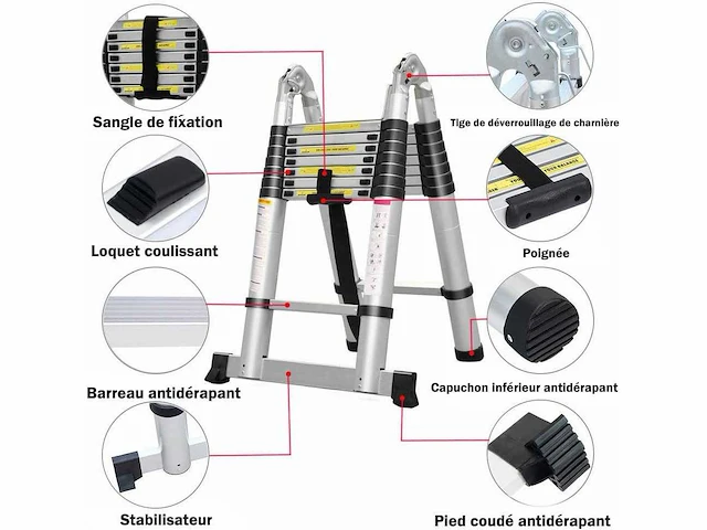 Set van 2 telescopische ladders, telescopische trapladder 5m - afbeelding 2 van  7