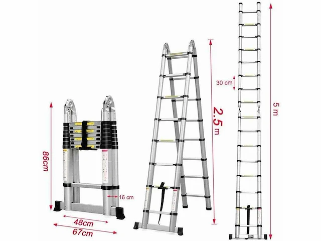 Set van 2 telescopische ladders, telescopische trapladder 5m - afbeelding 3 van  7