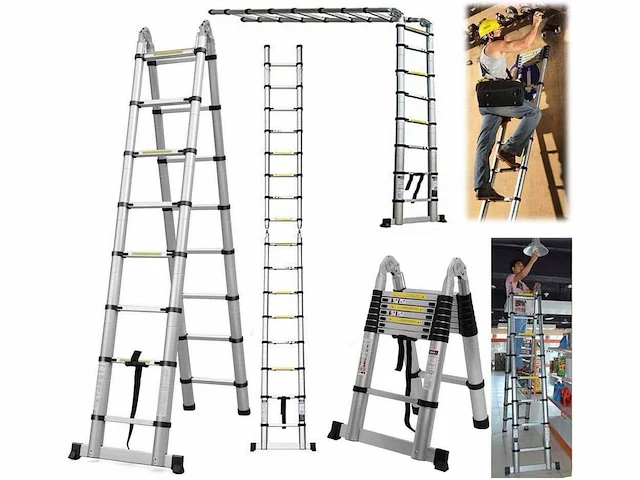 Set van 2 telescopische ladders, telescopische trapladder 5m - afbeelding 4 van  7