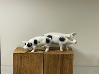 Set van 2 varkens staand h27cm & h23cm wit/zwart - afbeelding 1 van  3