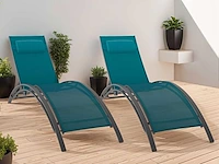 Set van 2 verstelbare tuinligstoelen in havana stalen canvas eend blauw - afbeelding 1 van  6