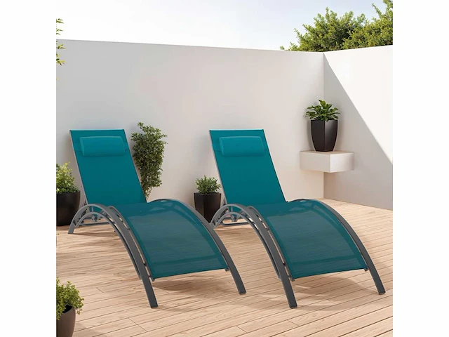 Set van 2 verstelbare tuinligstoelen in havana stalen canvas eend blauw - afbeelding 2 van  6