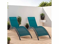 Set van 2 verstelbare tuinligstoelen in havana stalen canvas eend blauw - afbeelding 2 van  6