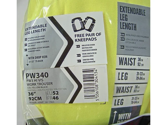 Set van 2 werkbroeken portwest pw3 hi-vis pw340 maat 52 - afbeelding 3 van  3