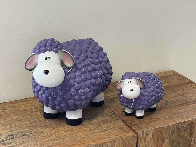 Set van 2 wolschapen h30cm & h17cm purple - afbeelding 1 van  2
