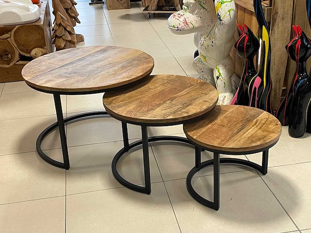 Set van 3 bijzettafels blad mangohout - afbeelding 2 van  2