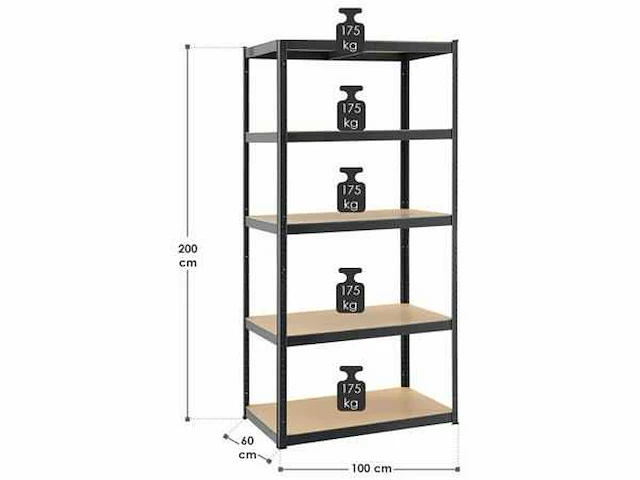Set van 4 basic opbergplanken 200 x 100 x 60 cm - afbeelding 3 van  3