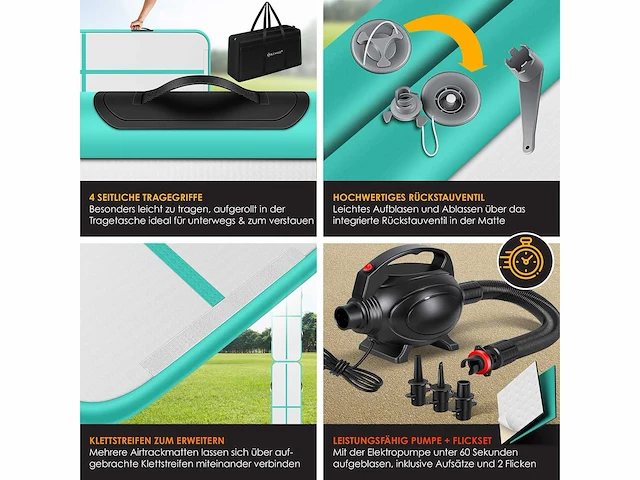 Set van 4 gymmatten airtrack opblaasbare fitnessmat|yogamatten, tumbling matten - afbeelding 2 van  8