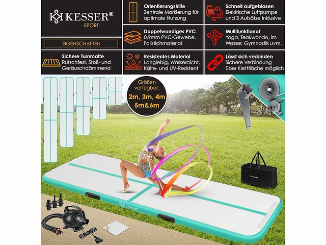 Set van 4 gymmatten airtrack opblaasbare fitnessmat|yogamatten, tumbling matten - afbeelding 7 van  8