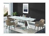 Set van 4 stoelen - met armleuningen - stof en metaal - beige - afbeelding 5 van  5