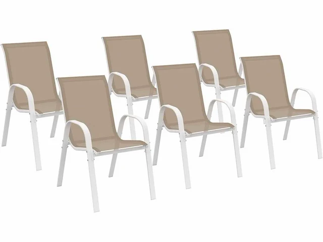 Set van 6 tuinstoelen - metaal en textileen stapelbaar wit en beige - afbeelding 1 van  7
