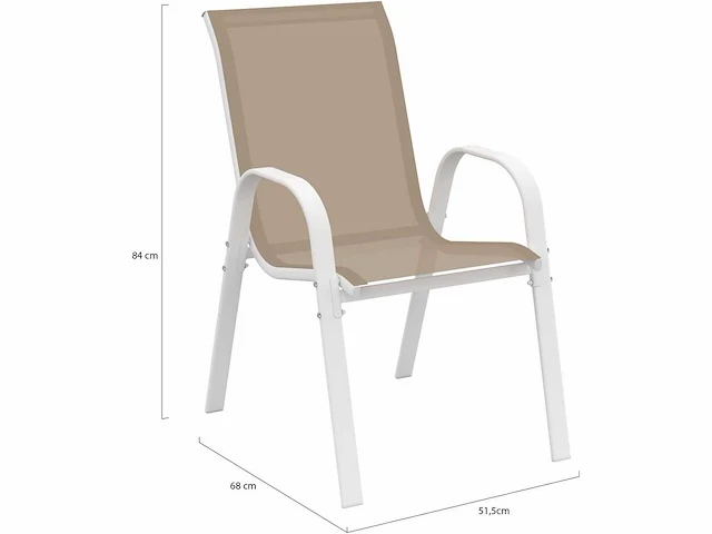 Set van 6 tuinstoelen - metaal en textileen stapelbaar wit en beige - afbeelding 2 van  7