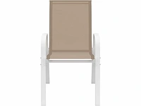 Set van 6 tuinstoelen - metaal en textileen stapelbaar wit en beige - afbeelding 4 van  7