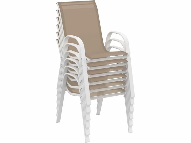 Set van 6 tuinstoelen - metaal en textileen stapelbaar wit en beige - afbeelding 5 van  7