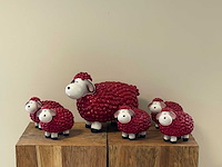 Set van 6 wolschapen h30cm & h17cm bordeaux red - afbeelding 2 van  2