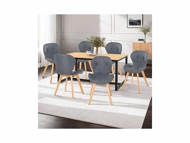 Set van 6stoffen stoelen met houten poten - afbeelding 1 van  7