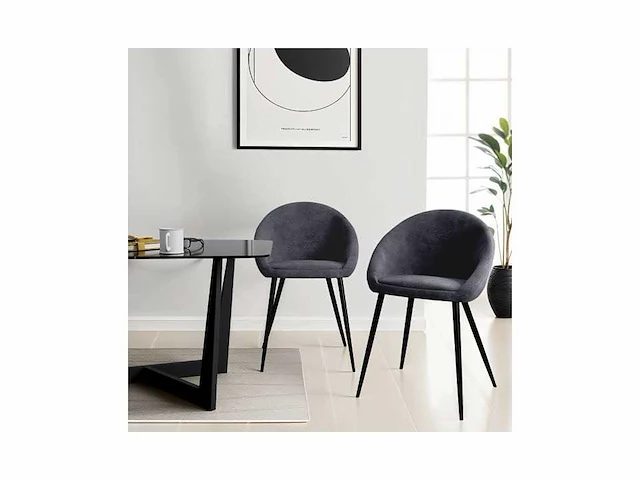 Set van 8 donkergrijze fluwelen stoelen - afbeelding 1 van  7