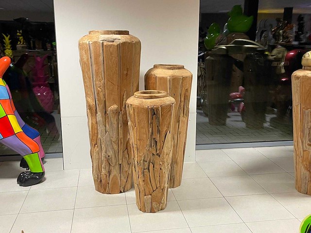 Set vazen in teak h150cm, h120cm & h100cm - afbeelding 1 van  2