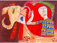 Shahid parvez - man met olifant - kleurenzeefdruk - afbeelding 1 van  6