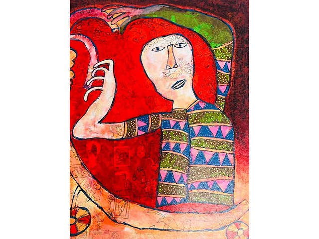 Shahid parvez - man met olifant - kleurenzeefdruk - afbeelding 3 van  6