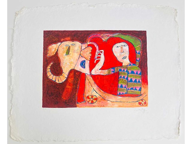 Shahid parvez - man met olifant - kleurenzeefdruk - afbeelding 4 van  6