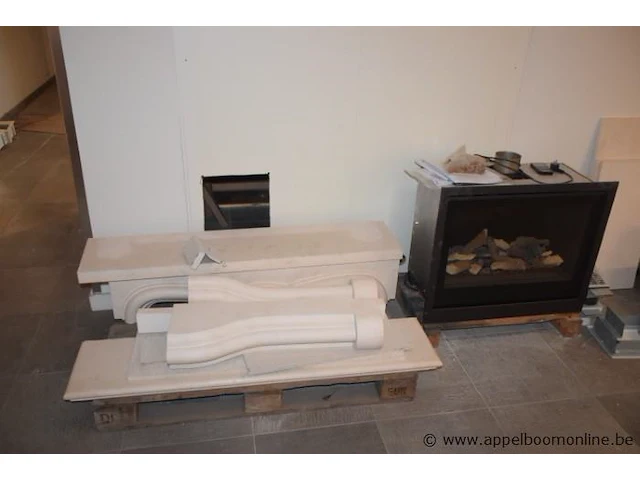Showroom inbouw gashaard bellfires smart bell 75-60 plus schoorsteenmantel caliza capri afm 135x30x110cm, gedemonteerd - afbeelding 1 van  4